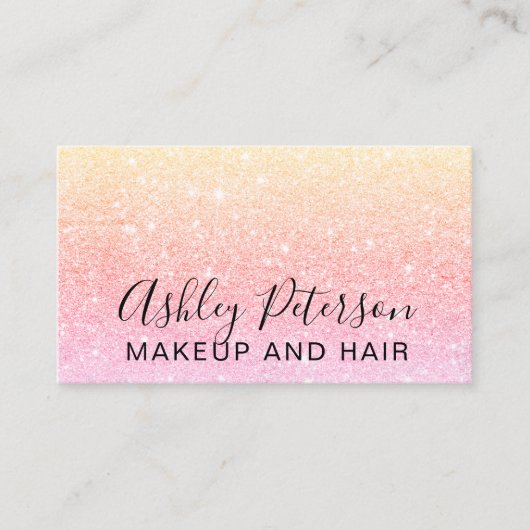 Typografiegelb-Rosa-Glitter des Makes-up eleganter Visitenkarte (Vorderseite)