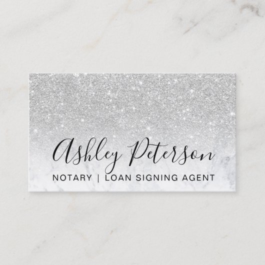 Typografiemarmor-Silber-Glitter des Notars Visitenkarte (Vorderseite)