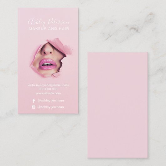 Typografierosa-LippenFoto des Makes-up elegantes Visitenkarte (Vorne/Hinten)