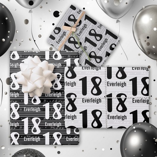 Typografiknummern 18. Geburtstag Geschenkpapier Set