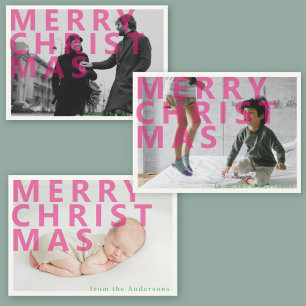 Typografisch moderne rosa Weihnachtsfotografie Feiertagspostkarte