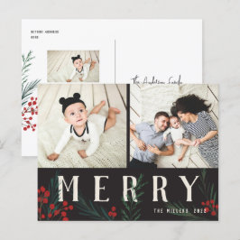 Typografische Botanicals 2 Foto Merry Feiertagspostkarte