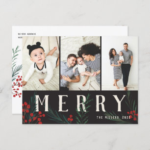 Typografische Botanicals 3 Foto Merry Feiertagspostkarte