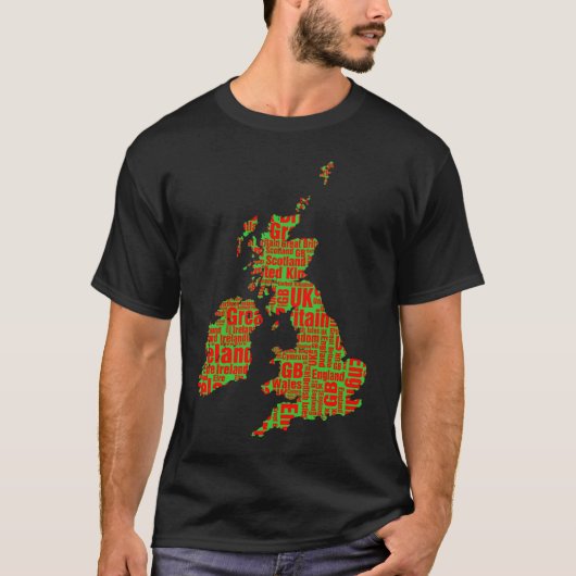 Typografische Britische Inseln - grün und rot T-Shirt (Vorderseite)