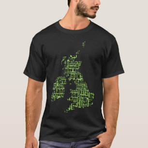 Typografische Britische Inseln - Grün und Schwarz. T-Shirt