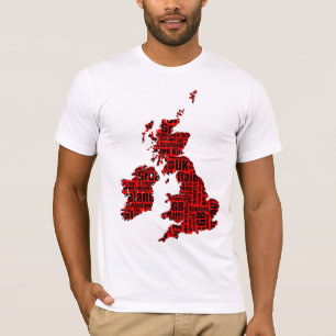 Typografische Britische Inseln - Rot und Schwarz. T-Shirt