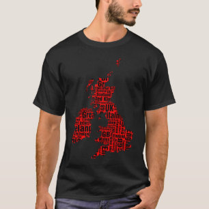 Typografische Britische Inseln - Rot und Schwarz. T-Shirt