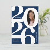 Typografische Foto Blue Graduation Party Einladung (Stehend Vorderseite)