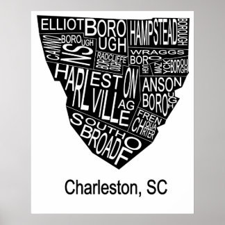 Typografische Karte Charleston Negative Poster