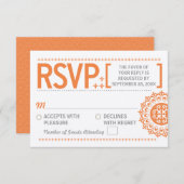 Typografische ornamental-orangefarbene Hochzeitsre RSVP Karte (Vorne/Hinten)