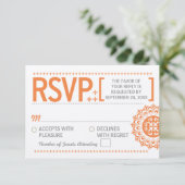 Typografische ornamental-orangefarbene Hochzeitsre RSVP Karte (Stehend Vorderseite)
