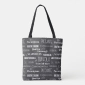 Typografische schwarze und weiße Pizzabamen Tasche (Rückseite)