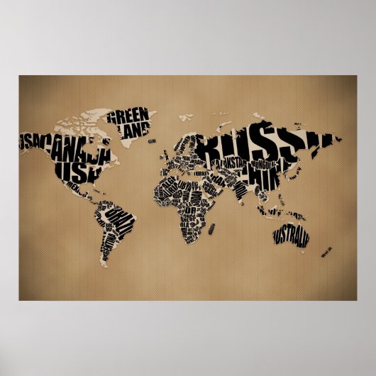 Typografische Weltkarte Poster (Vorne)