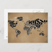 Typografische Weltkarte Postkarte (Vorne/Hinten)