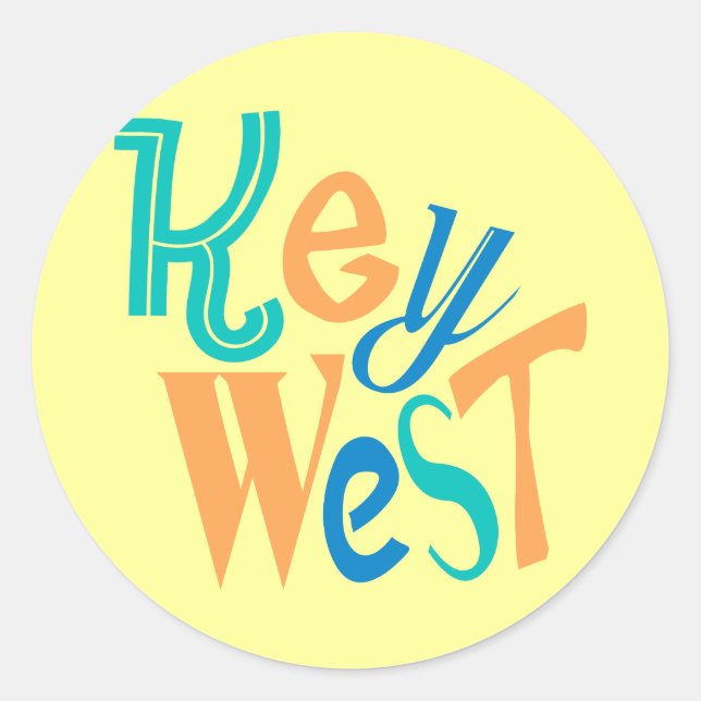 Typografischer Entwurf Key West-Spaßes Runder Aufkleber (Vorderseite)