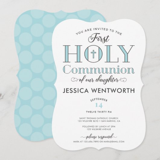 Typografischer Erste Heilige Kommune Tochter Einladung (Vorne/Hinten)