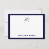 Typografischer Name für Navy White Script Monogram Karte (Vorderseite)