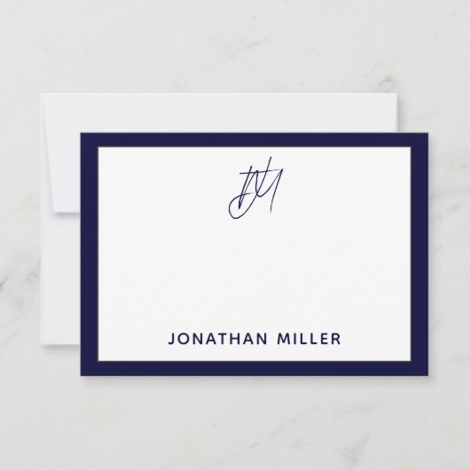 Typografischer Name für Navy White Script Monogram Karte (Vorderseite)