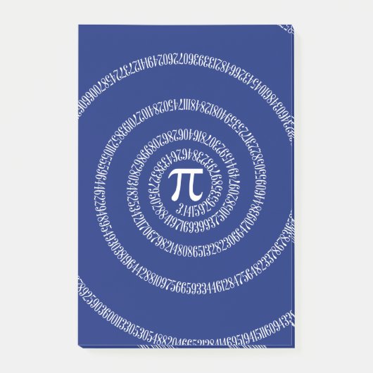 Typografischer Spiral für Pi auf Navy Blue Post-it Klebezettel (Vorderseite)
