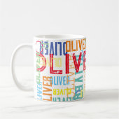 Typografischer, zeitgenössischer Name in Farben Kaffeetasse (Links)