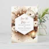 Typografisches Holz rustikale Hochzeit Save The Date (Stehend Vorderseite)