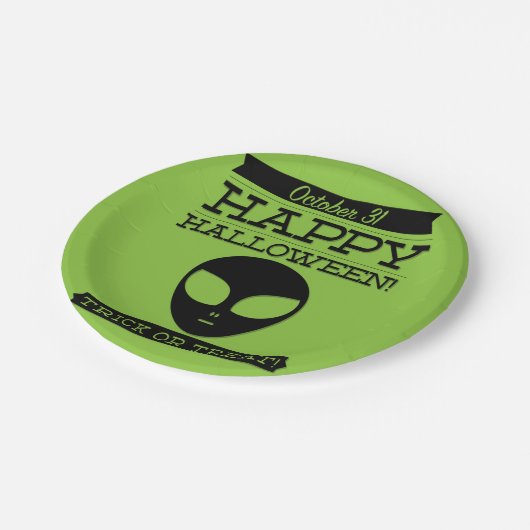 Typografisches Retro Halloween Pappteller (Schrägansicht)