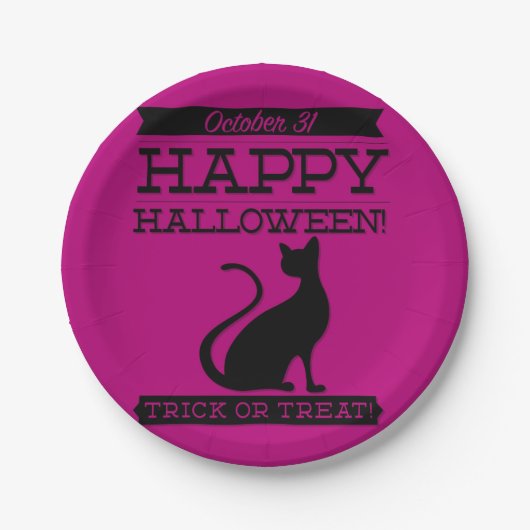 Typografisches Retro Halloween Pappteller (Vorderseite)