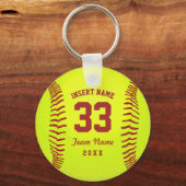 Typografisches Softball Team Red Schlüsselanhänger (Rückseite)