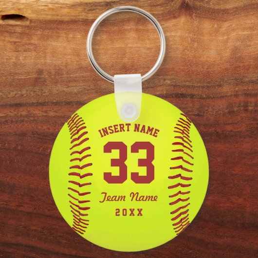 Typografisches Softball Team Red Schlüsselanhänger (Rückseite)