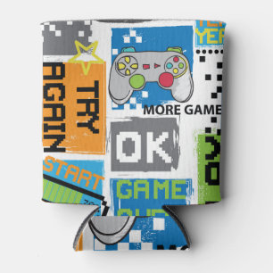 Typografisches Spiel Pixel: spielerischer Hintergr Dosenkühler