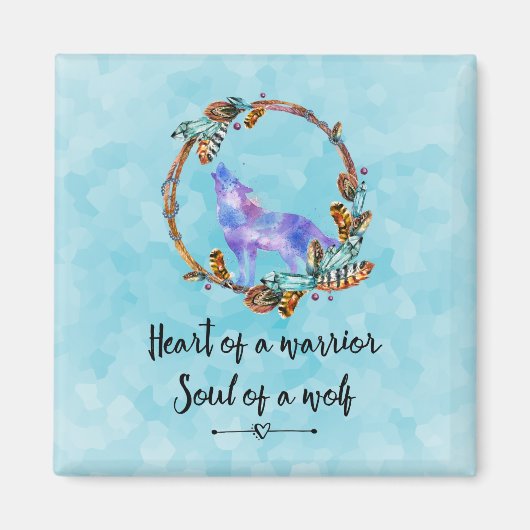 Typografisches Zitat mit Wildem Wolf in einem Boho Magnet (Vorne)