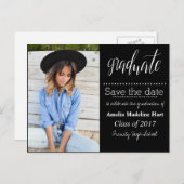 Typografy Graduation Party | Save the Date Foto Ankündigungspostkarte (Vorne/Hinten)