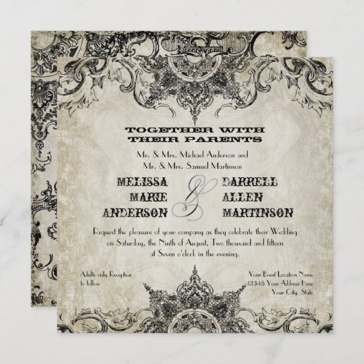 Typografy Style Gravers Schriftart Swirl Schnörkel Einladung (Vorne/Hinten)