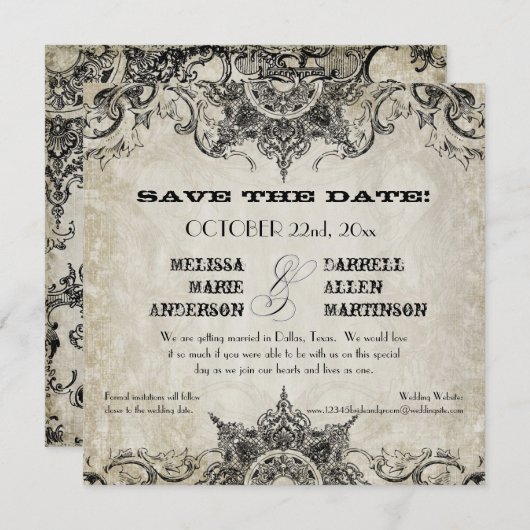 Typografy Style Gravers Schriftart Swirl Schnörkel Save The Date (Vorne/Hinten)