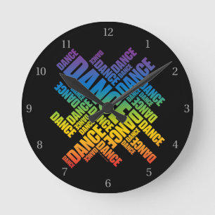 Typographic Dance Round Clock Runde Wanduhr