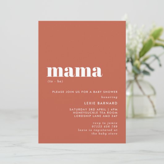 Typographic Mama To Be Earth Tone Baby Shower Einladung (Stehend Vorderseite)