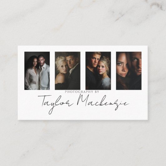 Typography 4 Photo Template Personalized QR Code Visitenkarte (Vorderseite)