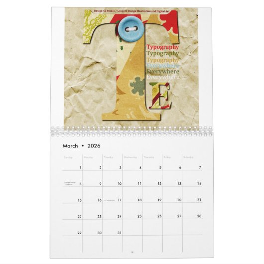 Typography Calendar Kalender (Mär 2026)