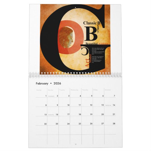 Typography Calendar Kalender (Feb 2026)