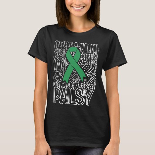 Typography Green Ribbon Cerebral Palsy CP Awarenes T-Shirt (Vorderseite)
