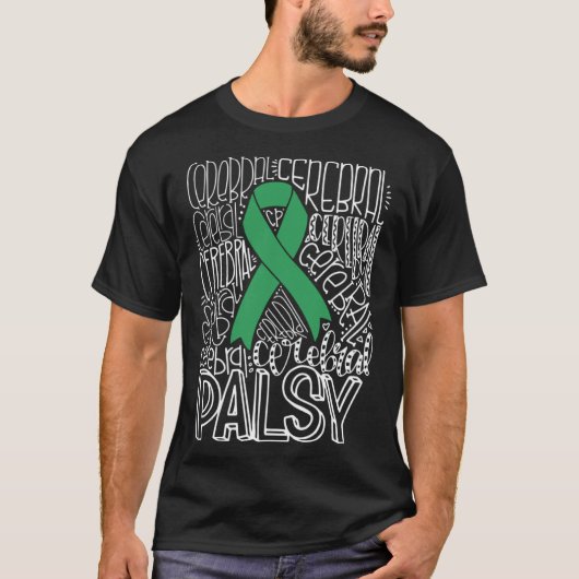 Typography Green Ribbon Cerebral Palsy CP Awarenes T-Shirt (Vorderseite)