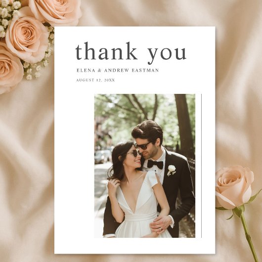 Typography Modern Minimalist Chic Wedding Photo Dankeskarte