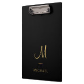 Typography Monogram Clipboard Elegant Black Gold Klemmbrett (Links)
