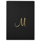 Typography Monogram Clipboard Elegant Black Gold Klemmbrett (Rückseite)