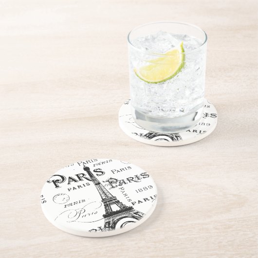 Typography Paris France Eiffel Tower Souvenirs Untersetzer (Seite)