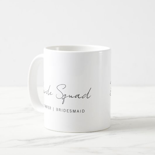 Typography Script Bride Squad Bridesmaid Kaffeetasse (Vorderseite Links)