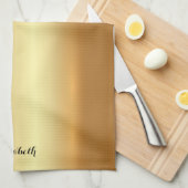 Typography Script Name Elegant Black And Gold Geschirrtuch (Viertel Falte)