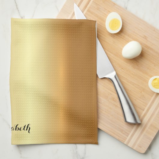 Typography Script Name Elegant Black And Gold Geschirrtuch (Viertel Falte)