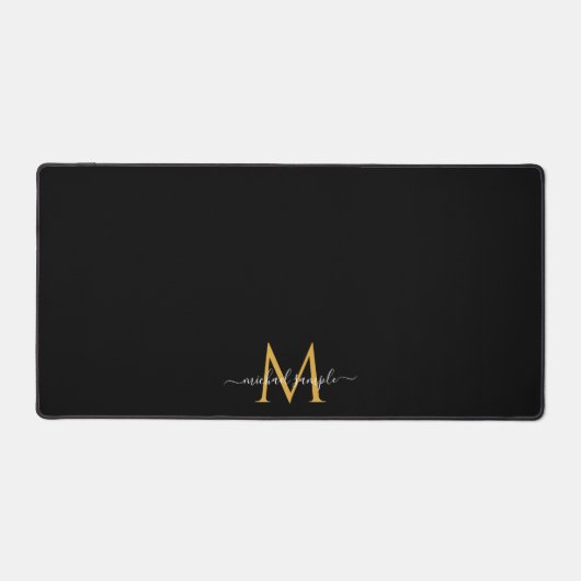 Typography Script Name Monogram Black Gold Chic Schreibtischunterlage (Vorderseite)