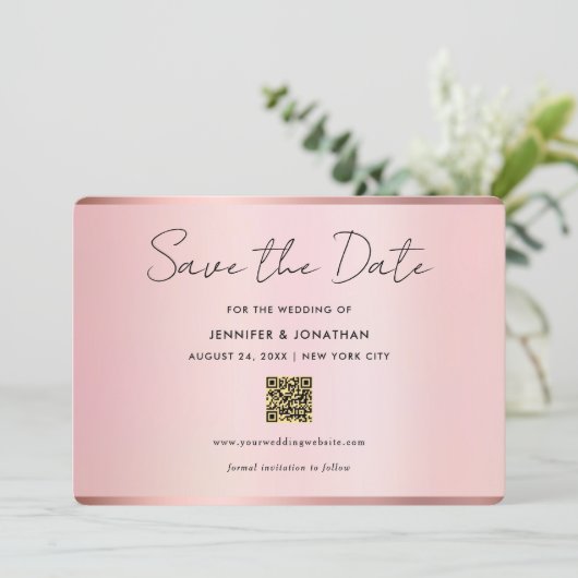 Typography Script Save The Date Chic Rose Gold (Stehend Vorderseite)